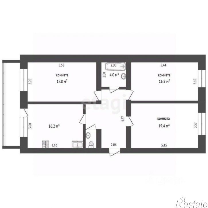 3-комн квартира Революционная улица, 19,  д. 19