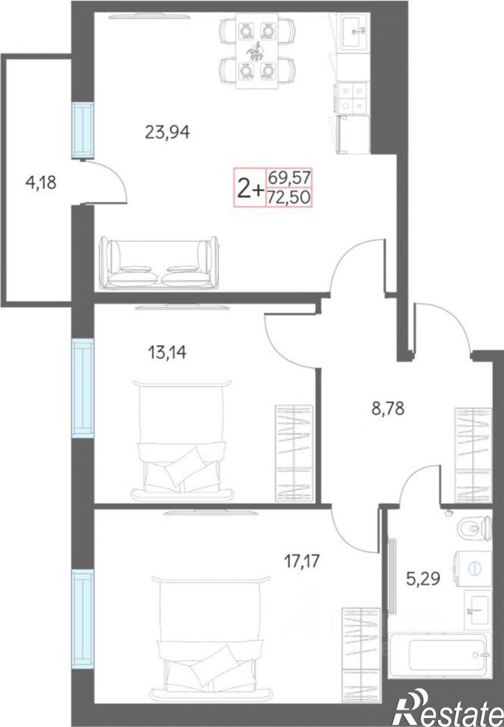 3-комн квартира в новом доме микрорайон 7А, 29