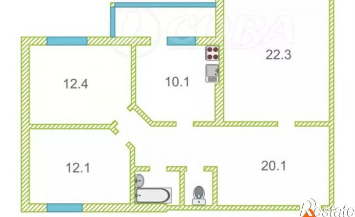 3-комн квартира 10-й микрорайон, 34