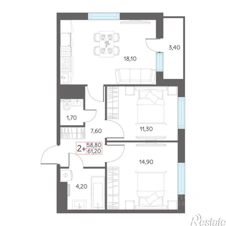 2-комн квартира в новом доме микрорайон 7А, 29
