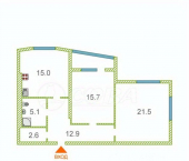 2-комн, 72кв м, этаж 2/7 ул Октябрьская, 50