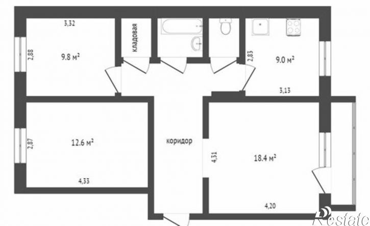 3-комн квартира 9-й микрорайон, 21