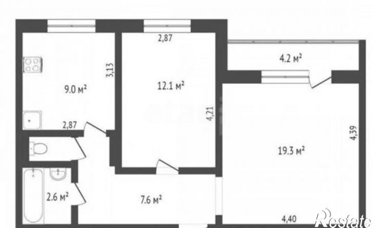 2-комн квартира 9-й микрорайон, 3Б