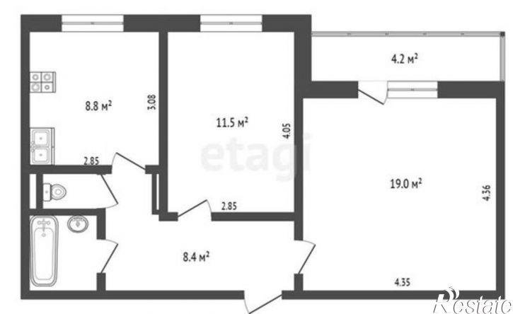 2-комн квартира микрорайон 7А, 41